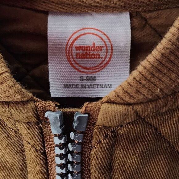 Brown Puffer Jacket with Diamond Quilting and Elastic Cuffs Size 6-9 Months - Picture 2 of 3